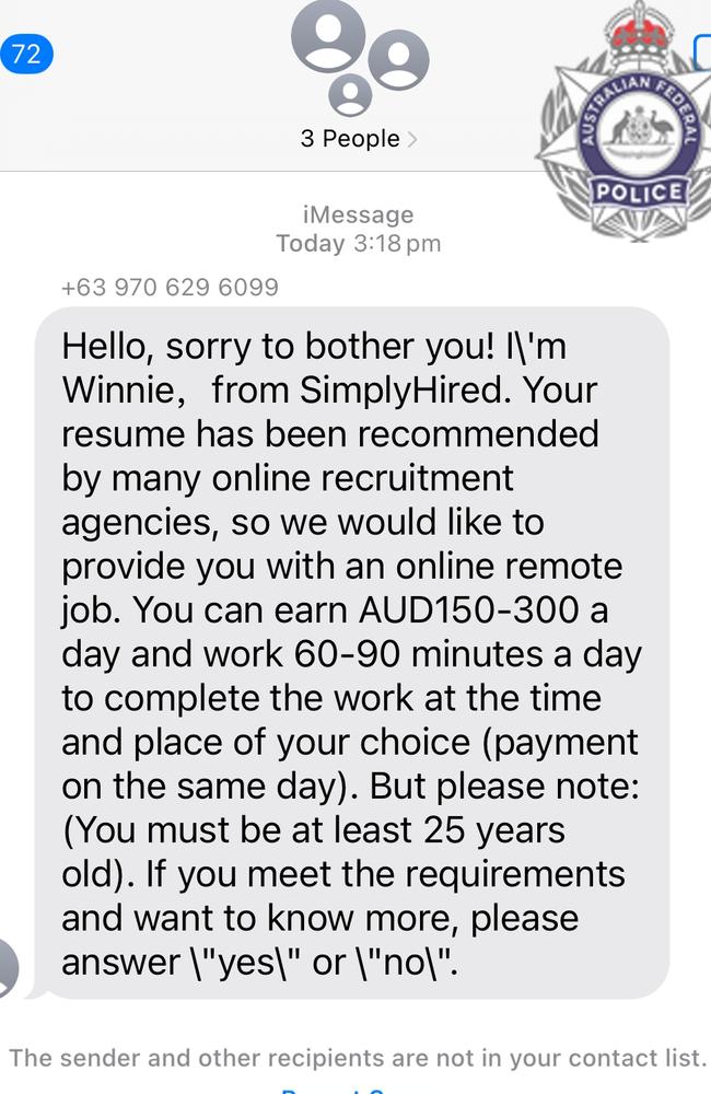 The Australian Federal Police warns criminals are aggressively targeting Australians looking for flexible, remote or part-time work by posting fake job ads online. Picture: Supplied