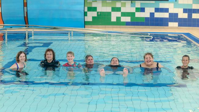 L-R: Phillipa Cotter, Anna Sebbens, Patricia Kennon, Dedja Laughton, May Bury, Denise Ah Sam and Irene Yanner enjoying the new Hydrotherapy pool at Palmerston Hospital. Picture: Glenn Campbell