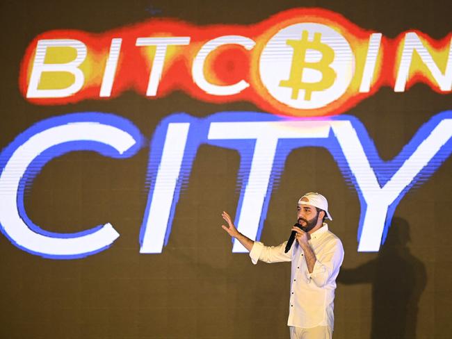 The President of El Salvador, Nayib Bukele, during his speech at the closing ceremony of the Latin Bitcoin conference in his country. Picture: Marvin Recinos / AFP