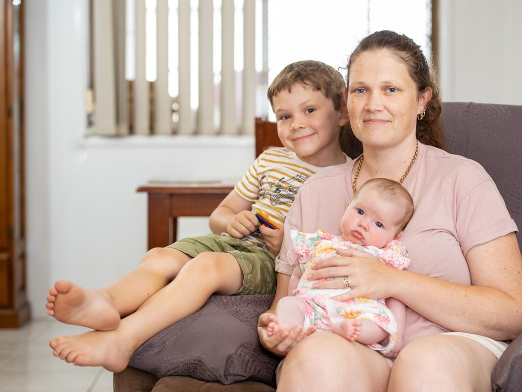 Gladstone mum Kirsten Stanley with sone Jackson, 5, and baby Shelby, 10 weeks.