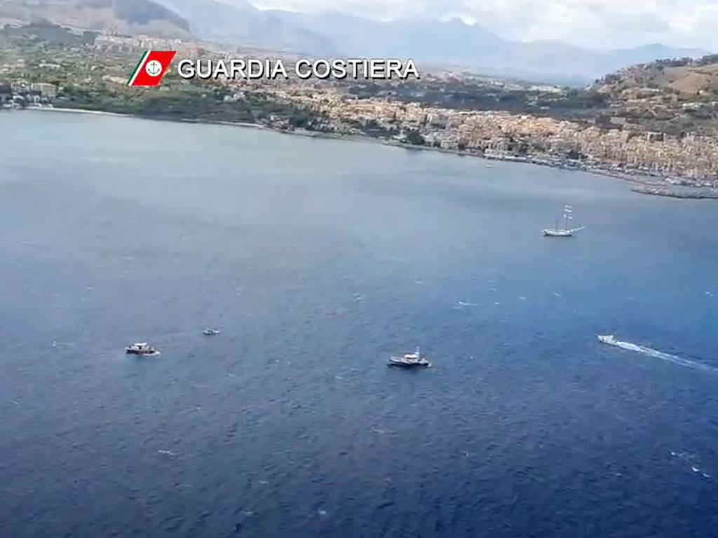 An aerial view of the rescue area off Porticello, near Palermo. Picture: AFP