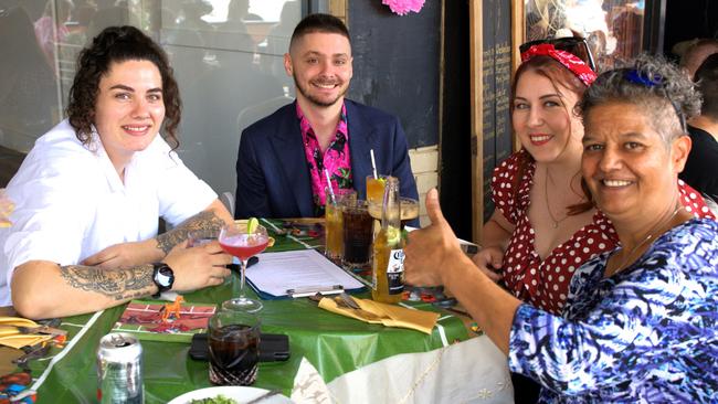 Jenn, Larissa, Alex and Asho at Gympie's The Dolly and Oats during the Melbourne Cup Races on November 7, 2023.