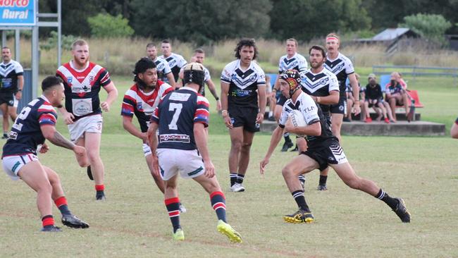 The Turkeys, in red, white and blue, claimed the wooden spoon in both 2022 and 2023. Photo: Lower Clarence Magpies RLFC