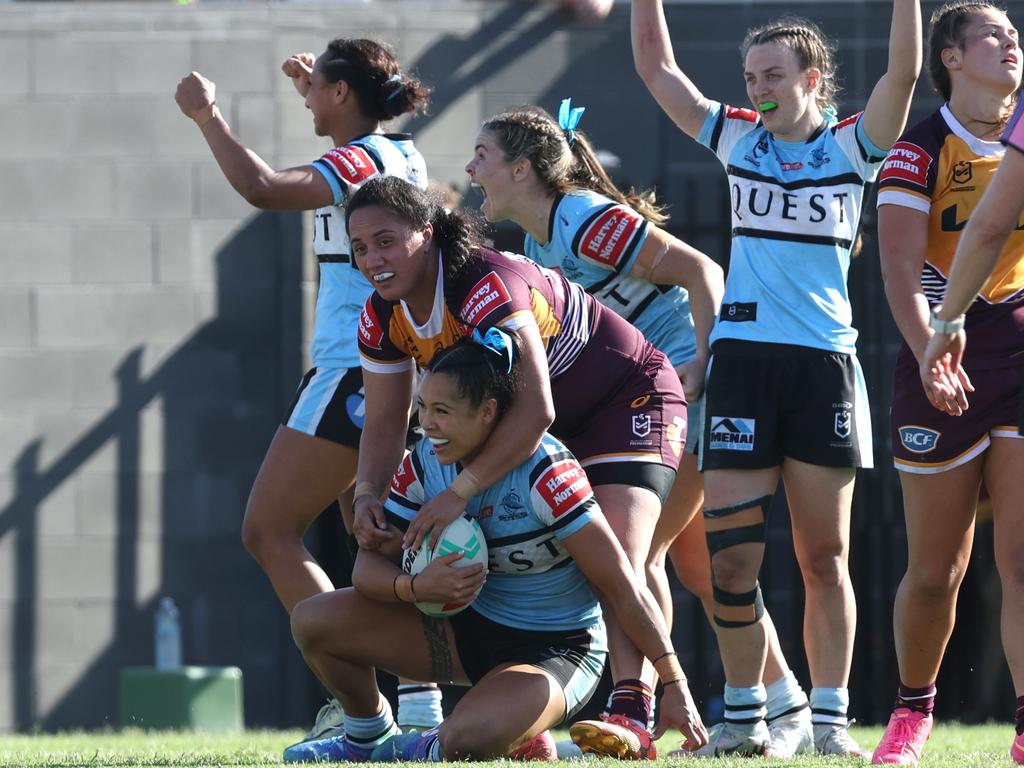 Cronulla celebrates winning through to the grand final. Picture: Regi Varghese/Getty Images