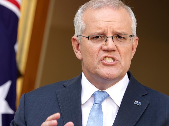 Prime Minister Scott Morrison holds a press conference at Parliament House, Canberra on Sunday April 10th after announcing the next federal election will be held on May 21st. Picture: Toby Zerna