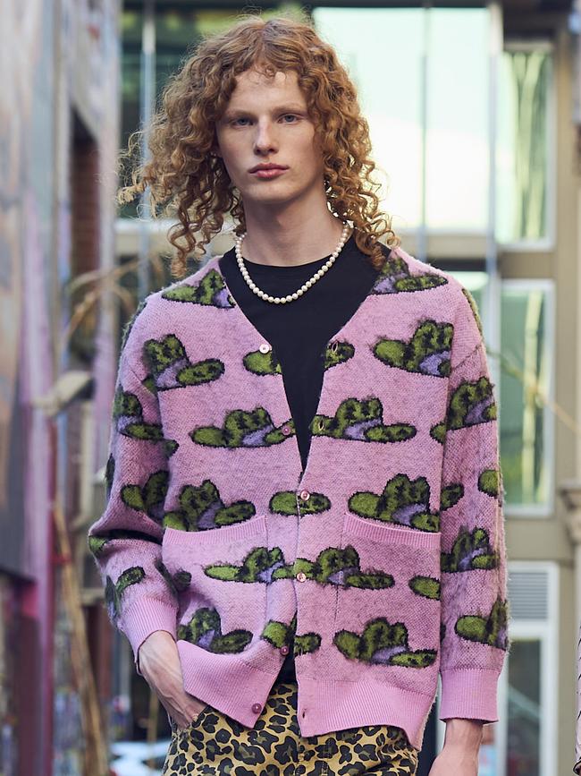 Kane Parker, of Finesse Models Australia, wears a cardigan from Mr Choon. Picture: Matt Loxton