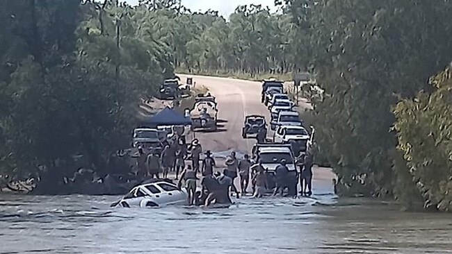 The Archer River claimed another victim in early 2022 when an impatient motorist tried to cross floodwaters measured at 600mm over the causeway. Picture: Cameron Brown