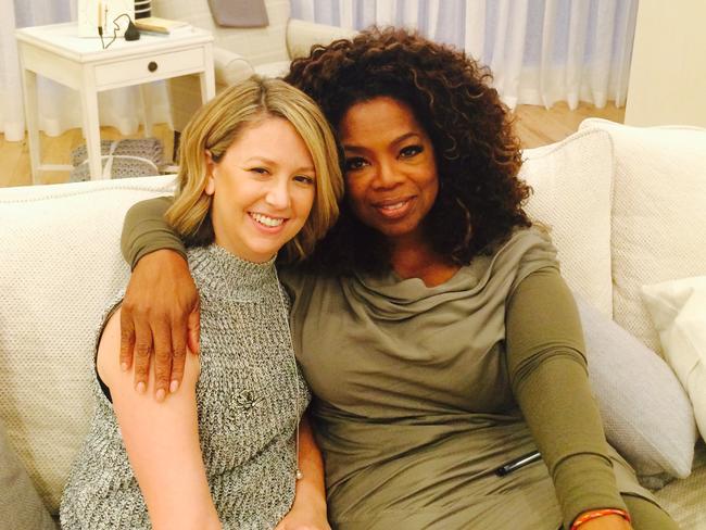 National TV writer Holly Byrnes with Oprah Winfrey at her OWN office, West Hollywood.