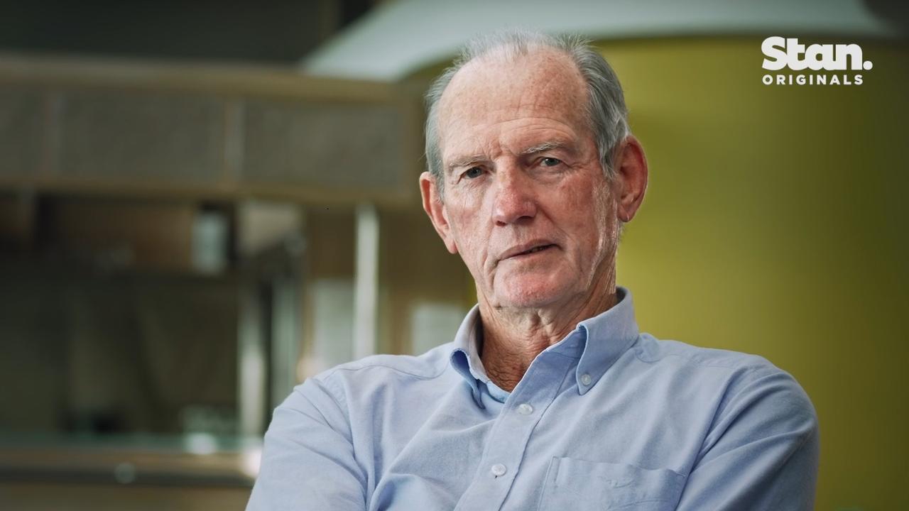 Wayne Bennett speaks on Dawn of the Dolphins. Photo: Stan publicity.