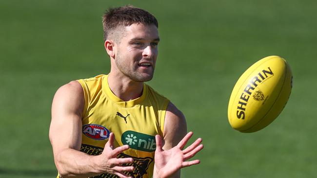 Jayden Short was put through his paces at Richmond training. Picture: Michael Klein