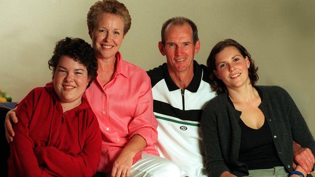 Wayne and Trish Bennett with daughters Katherine (left) and Elizabeth (right) in 1999. The couple also have a son, Justin. Picture: Anthony Weate