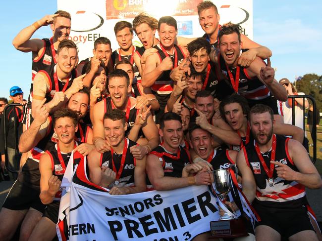 Park Orchards celebrates its Division 3 premiership. 