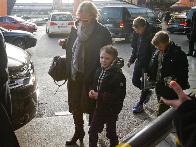 Cate Blanchett arrives in Berlin with her sons Dashiell, Roman and Ignatius. Picture: INF