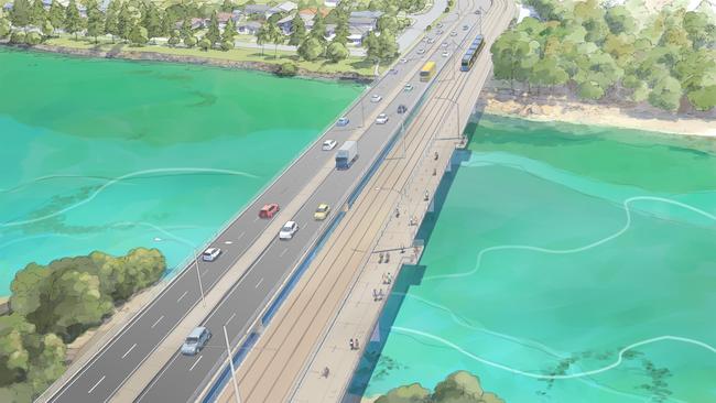 A digital rendering of the proposed Tallebudgera bridge included in a multi-modal light rail study. Photo: TMR