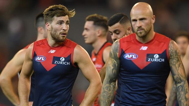 Jack Viney and Nathan Jones need to stand tall for Melbourne to win in the west. Picture: AAP Image/Julian Smith.