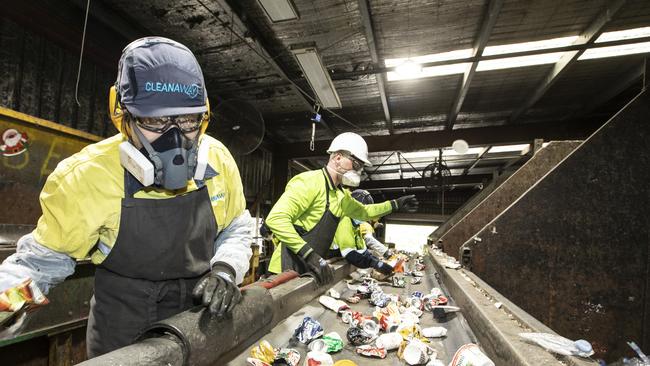 Recyclable materials being sorted at a Cleanaway facility. Picture: Eddie Safarik