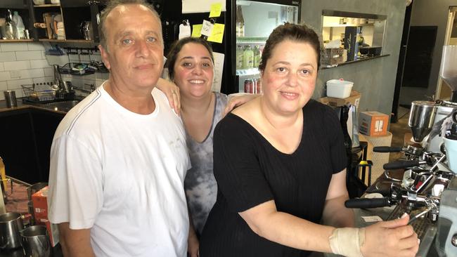 The owners of the popular Mr Grigor's cafe and restaurant at Allambie Heights, Bill and Maria Panagiotopoulos with their daughter Chloe. It closed on March 8. Picture: Jim O'Rourke