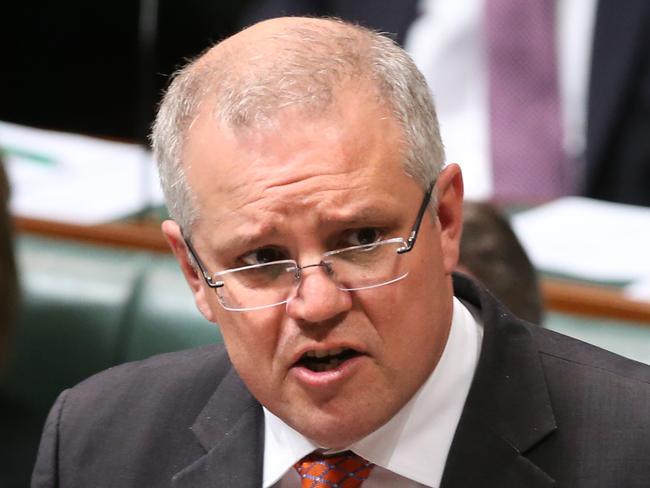 Treasurer Scott Morrison in Question Time in the House of Representatives Chamber, Parliament House in Canberra.