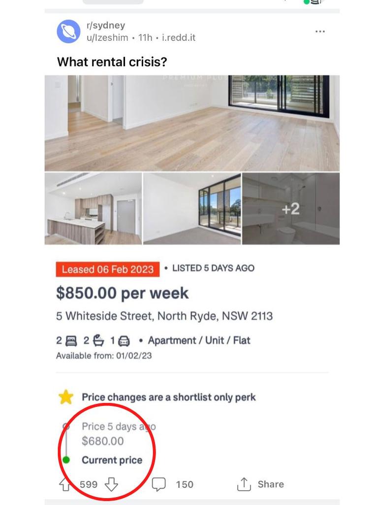 The $170 price surge in weekly rent may be unfair but it is legal. Picture: Reddit / @lzeshim