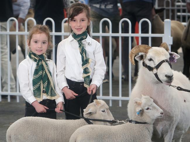 Brianna and Maesie Berry from Deniliquin at the Royal Melbourne Show. Picture: Yuri Kouzmin