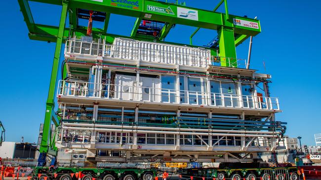 Just one of several pieces of Bella, the tunnel-boring machine. The mammoth machine is 90m long and will weigh 4000 tonnes once assembled. Picture: Jake Nowakowski