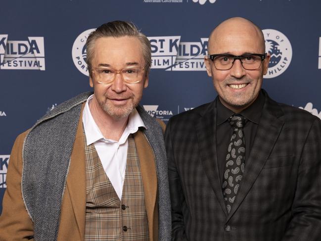 Dan Doherty and Adam Elliot at the opening night of the St Kilda Film Festival at the Astor Theatre on May 20, 2021. Picture: Fiona Hamilton