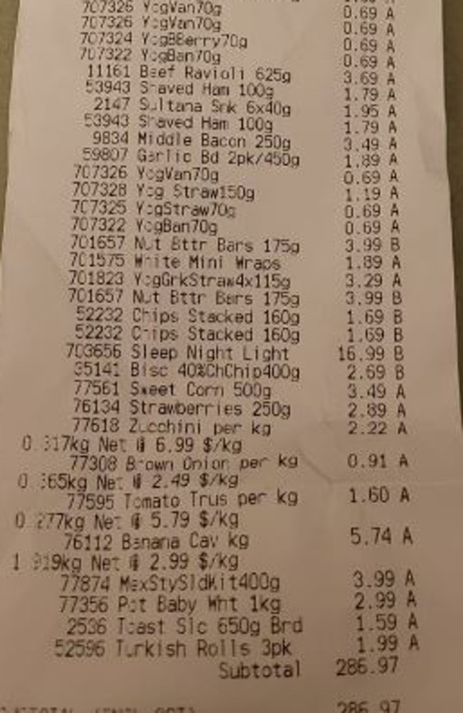 The shop came to $286.97, but not everyone was convinced the shop was good value. Picture: Facebook/Aldi Mums.