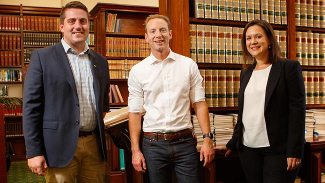 Treasury spokesman Matt Cowdrey, opposition leader David Speirs and finance spokeswoman Heidi Girolamo. Picture: Matt Turner