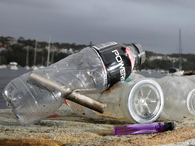 Several homemade bongs have been left behind in the park. Picture: Elenor Tedenborg