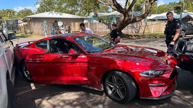 Police recovered the stolen Mustang at the corner of Chaplain Av and David St. Picture: Supplied