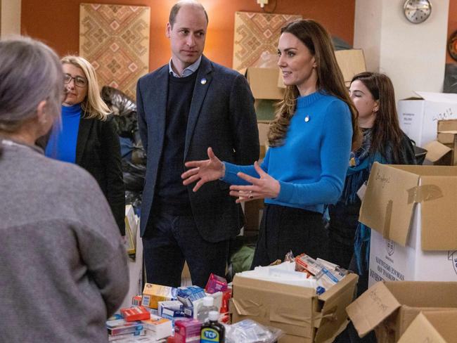 The couple viewed boxes of donations to be sent from London to Ukraine. Picture: AFP