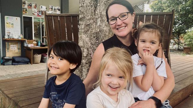 Ballina Fox Street Preschool director Lea May — surrounded by Connor, Thea and Pippi, all aged 4, — celebrated the positive rating received from the Australian Children’s Education and Care Quality Authority. Picture: Contributed