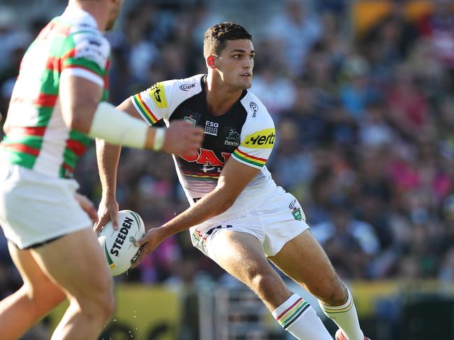 Penrith's Nathan Cleary during the Penrith Panthers v South Sydney rugby league game at Panthers Stadium, Penrith. Picture: Brett Costello