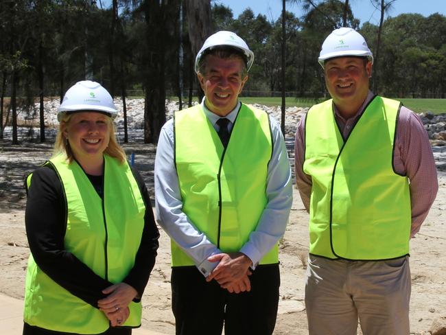 Hills Shire Mayor Michelle Byrne, Castle Hill MP Ray Williams and General Manager of The Hills Shire Council Michael Edgar at Beaumont Hills.