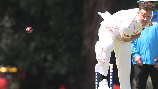 East Torrens’ Tate Robins bowls against Adelaide. His side has started strongly this season. Picture: Dean Martin