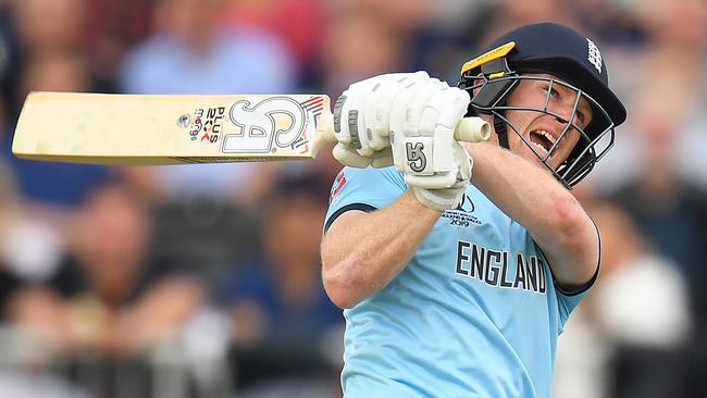 MANCHESTER, ENGLAND - JUNE 18: Eoin Morgan of England in action batting during the Group Stage match of the ICC Cricket World Cup 2019 between England and Afghanistan at Old Trafford on June 18, 2019 in Manchester, England. (Photo by Clive Mason/Getty Images)