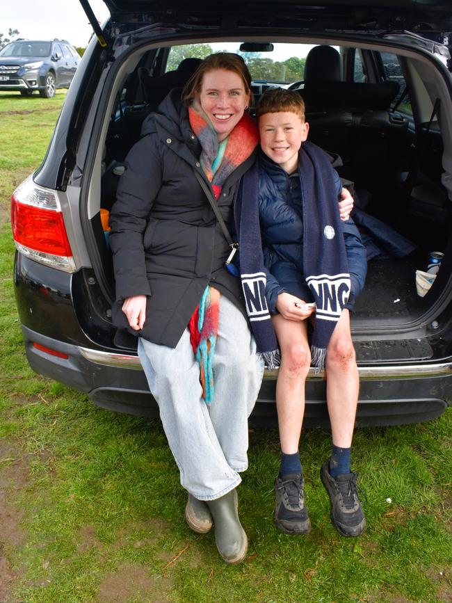 West Gippsland league grand final match 2024 — Phillip Island Bulldogs V Nar Nar Goon "The Goon" Football Club at Garfield Recreation Reserve on September 14, 2024: Emma Spoard and Tommy. Picture: Jack Colantuono