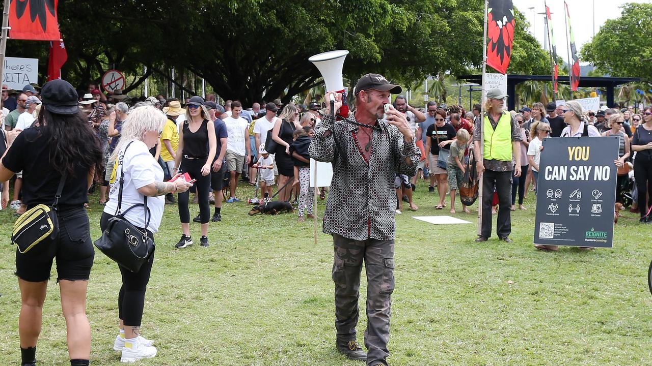 We Stand For Freedom committee member Paul Christie rallied the supporters before the march down the Esplanade and declared the parklands north of Muddy's Playground Freedom Park. PICTURE: Brendan Radke