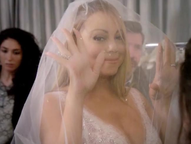 Mariah Carey in bride mode in a scene from Mariah’s World. Picture: Supplied