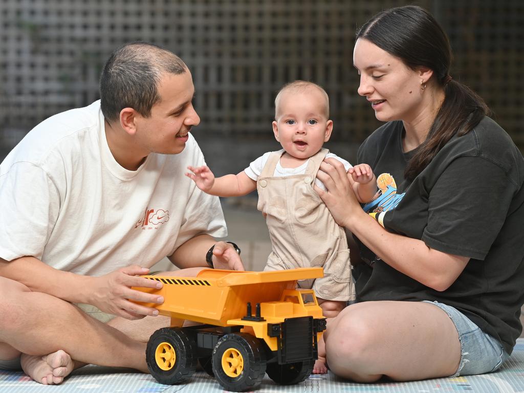 Jack Buksh, Ella Christie and their baby Izaak Christie-Buksh. Picture: Keryn Stevens