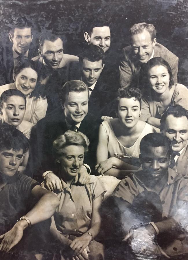 Founding members of the Ensemble Theatre in 1958 (top row, left to right) Kevin Dalton, Wayne Polzin, Kyle Stewart, Don Reid; (second back row) Robin Lawlor, Des Freeman, Sophie Krantz; (middle row) Clarissa Kaye, Jon Ewing, Lorraine Bayly, Ray Bennett; (front row) Tony Wickert, Anne Granger and unknown.