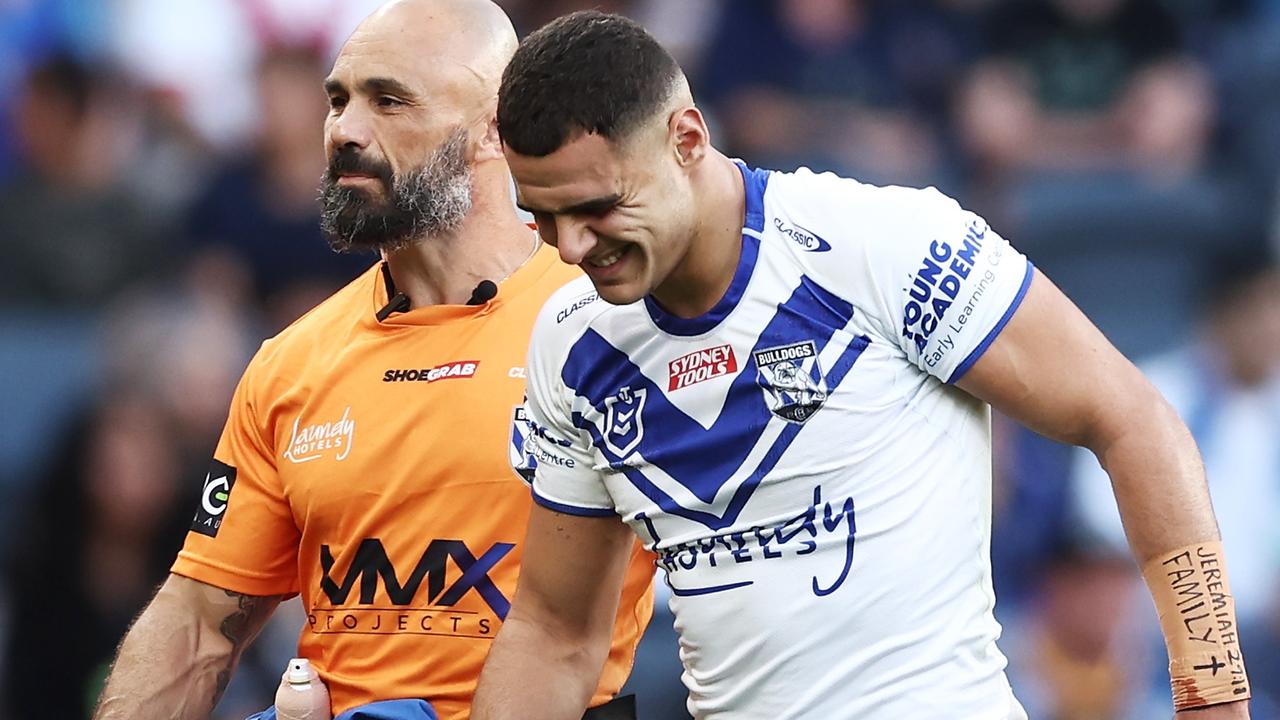 The Bulldogs are now without their two starting wingers after Jacob Kiraz suffered a knee injury in Sunday’s loss to the Bulldogs. Picture; Matt King/Getty Images