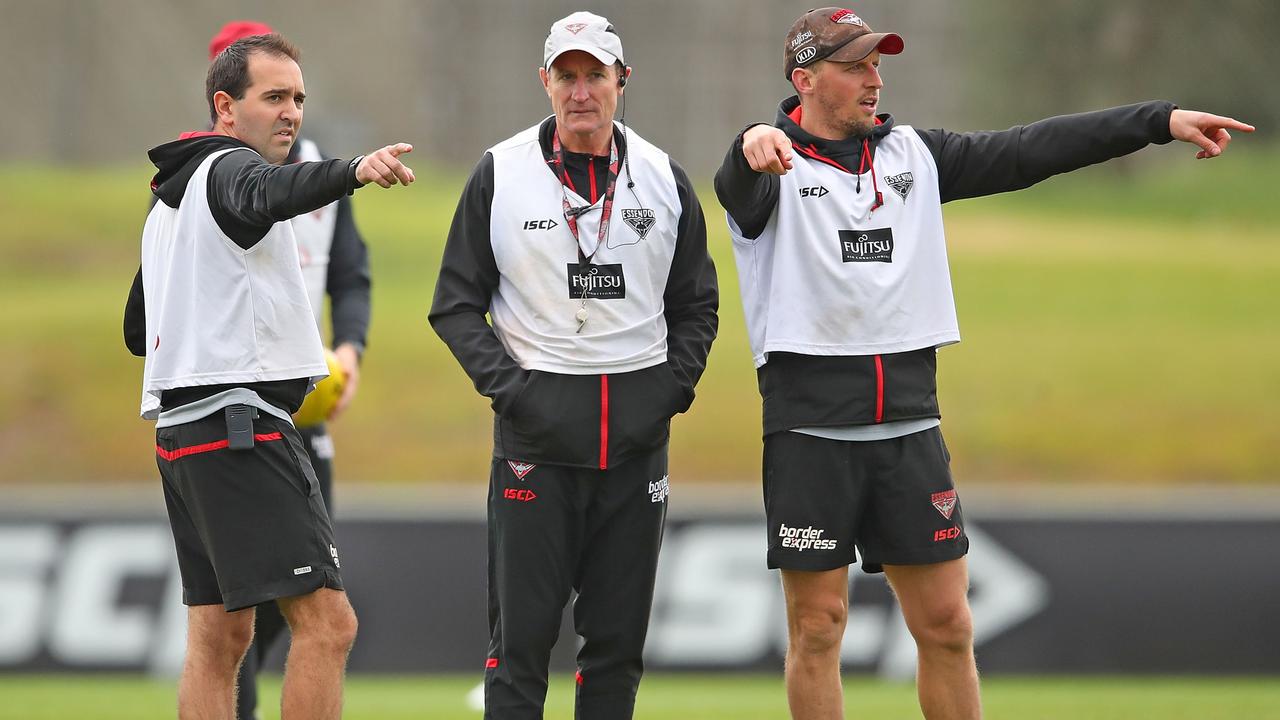 Essendon coach John Worsfold with Rob Harding and James Kelly.
