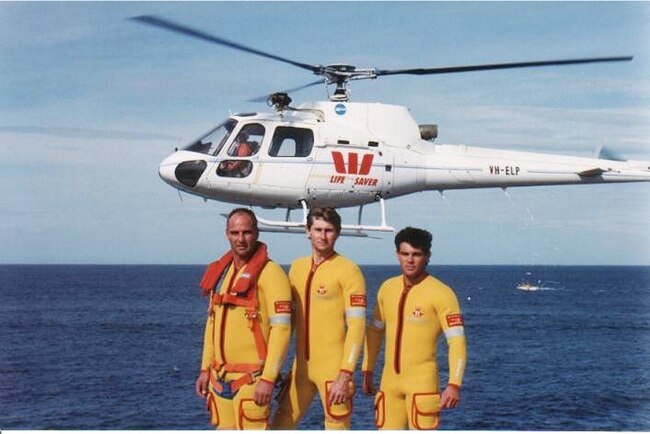 Trevor Cracknell (left) in the 1980s has had a background as a lifeguard and was an Australian swimming champion.