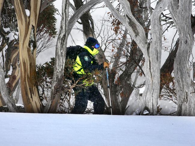 Senior Constable Dave Tickell trekking through back country in the NSW Snowy Mountains. Picture: Gary Ramage