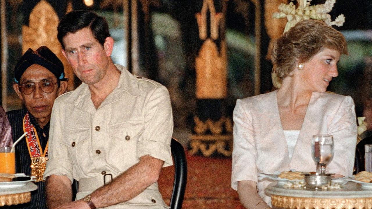 Prince and Princess of Wales watch Indonesian tribal dancers in Yogyakarta, Indonesia in 1989. Picture: Kazuhiro Nogi / AFP