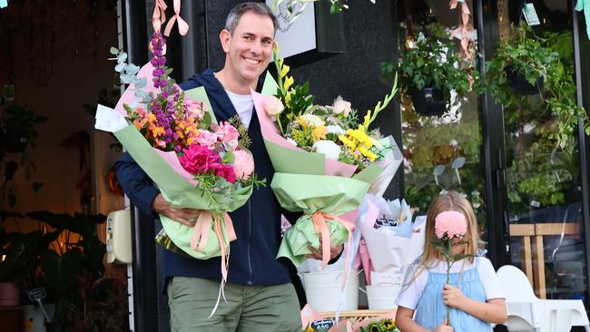 PHOTO EMBARGO TILL 10.30PM SATURDAY NIGHTBRISBANE, AUSTRALIA - NewsWire Photos MAY 11, 2024: Federal Treasurer Jim Chalmers and his daughter Annabel were out buying flowers for MotherÃs Day at their local flower shop Unveiling Poppy in Daisy Hill. Picture: NCA NewsWire/Tertius Pickard