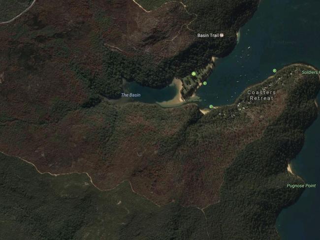 Aerial view of the terrain in Ku-ring-gai Chase National Park between West Head Rd and Coasters Retreat. Google Map