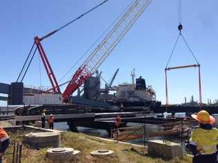 Construction of the wharf at the Wagners plant at Pinkenba using Fibre reinforced polymer and earth friendly concrete. Picture: Contributed