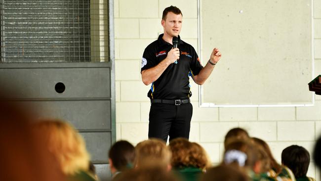 Boxer Jeff Horn at Thuringowa State High School to engage kids with the AMAYDA Bullying Prevention Program. Picture: Alix Sweeney